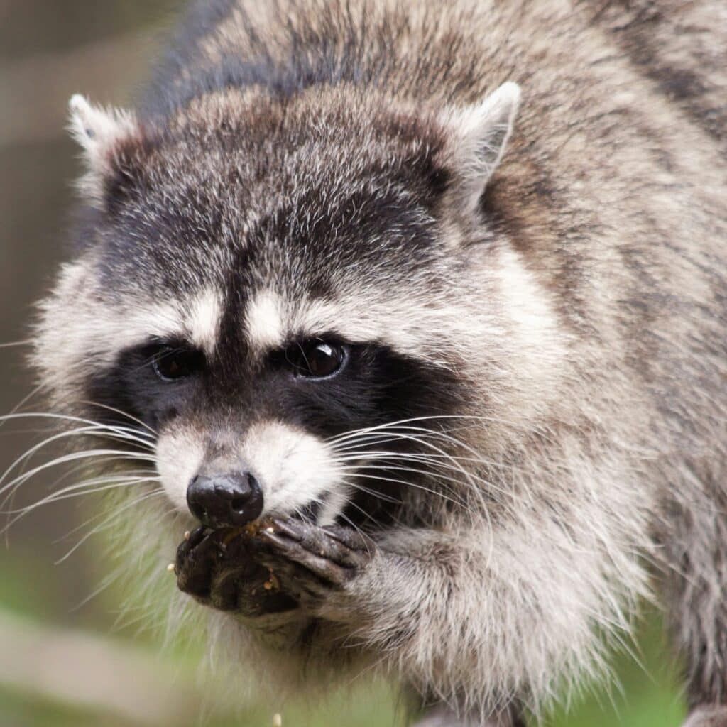 a raccoon eating a nut