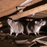 two roof rats standing in the attic