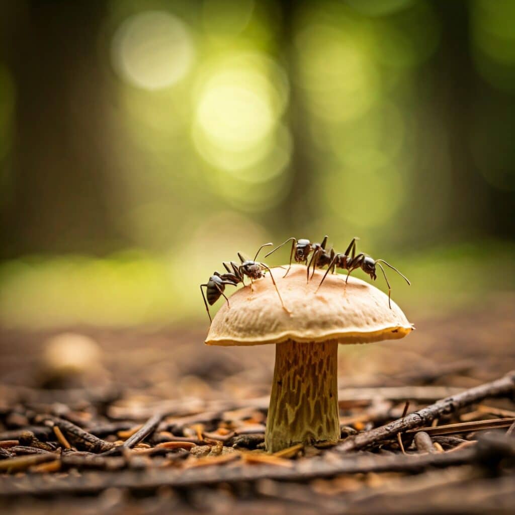 ants on mushroom