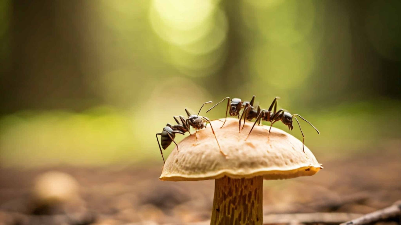 ants on mushroom