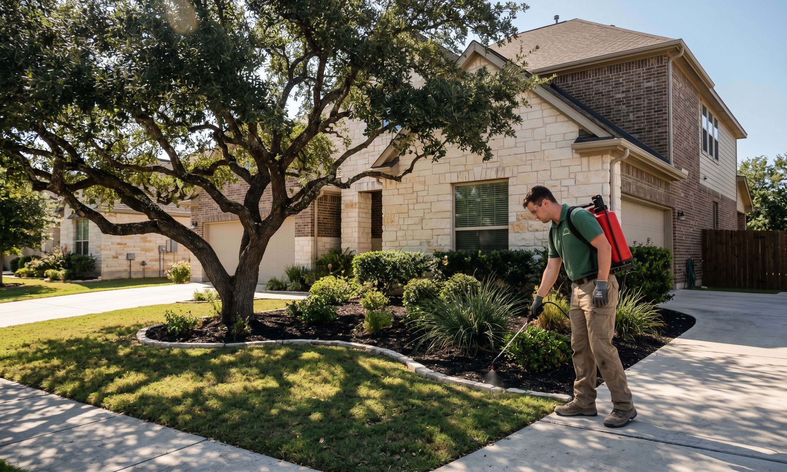 Round Rock home with technician in front of it.
