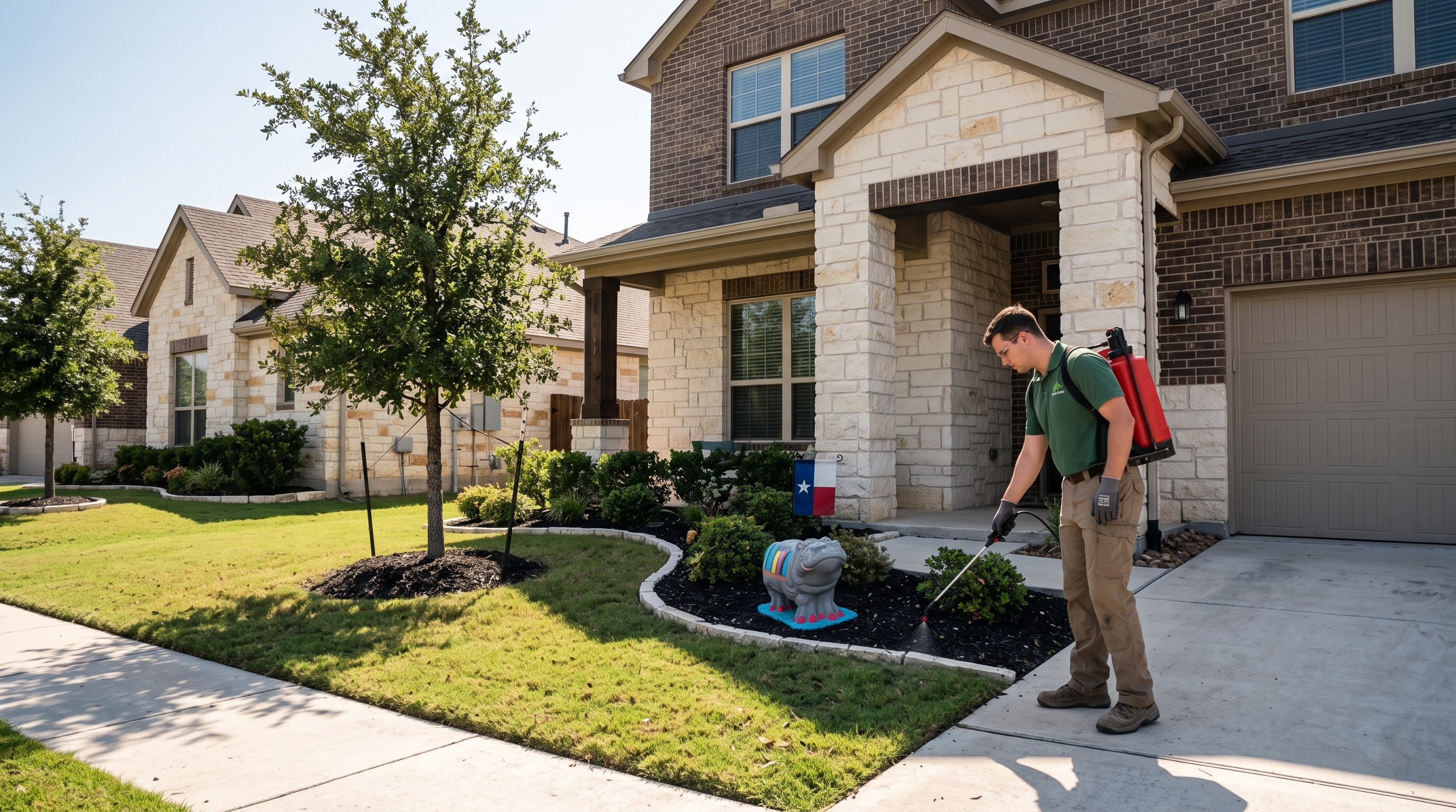 Pest Control Technician outside a house in Hutto